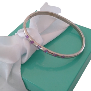 Sterling Silver+ Channel Set Pink Opal Hinged Bangle Bracelet